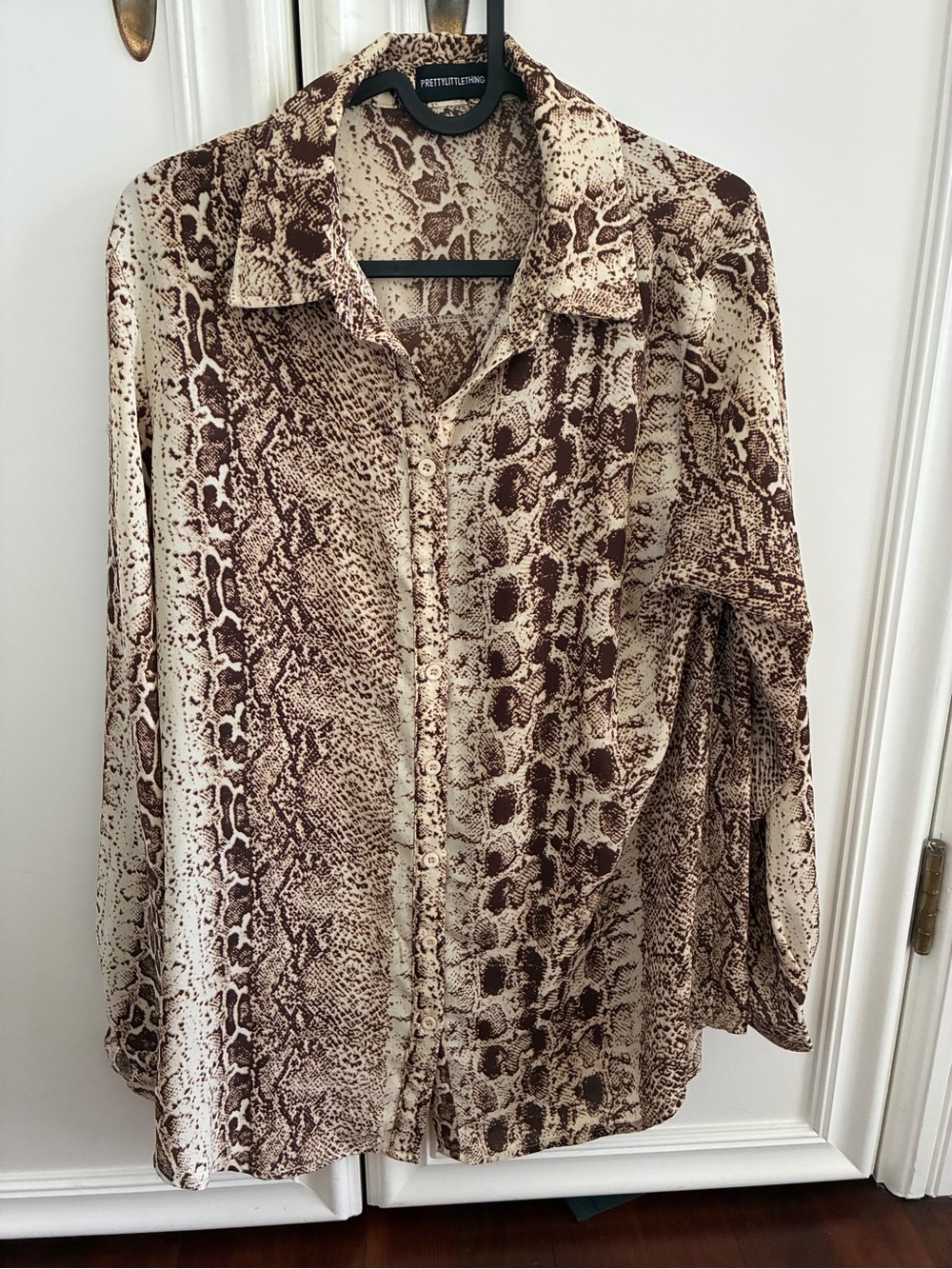 PrettyLittleThing Brown & Cream Snake Print Shirt